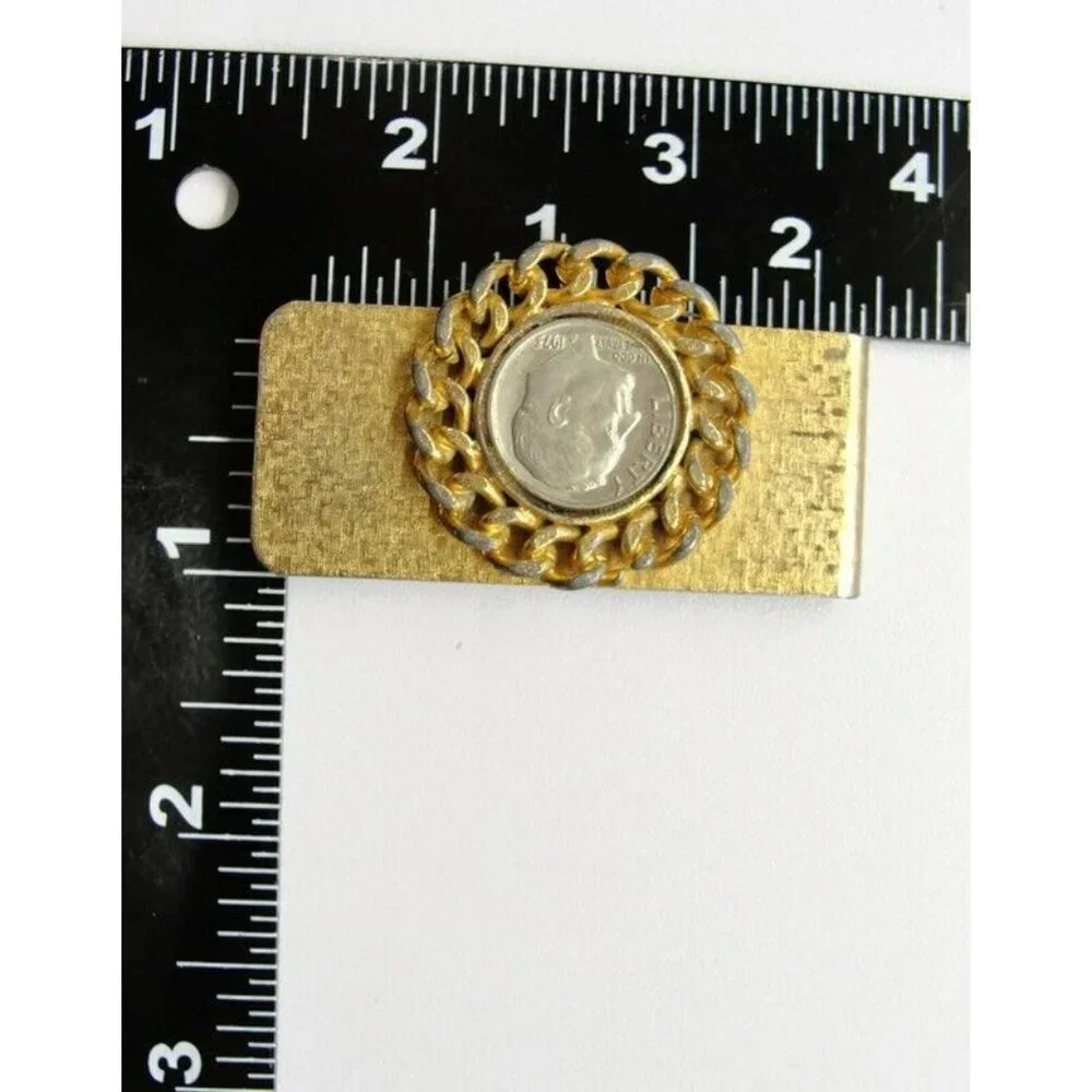Money Clip Roosevelt Dime 1973 Gold Tone Credit Card Cash ID Holder